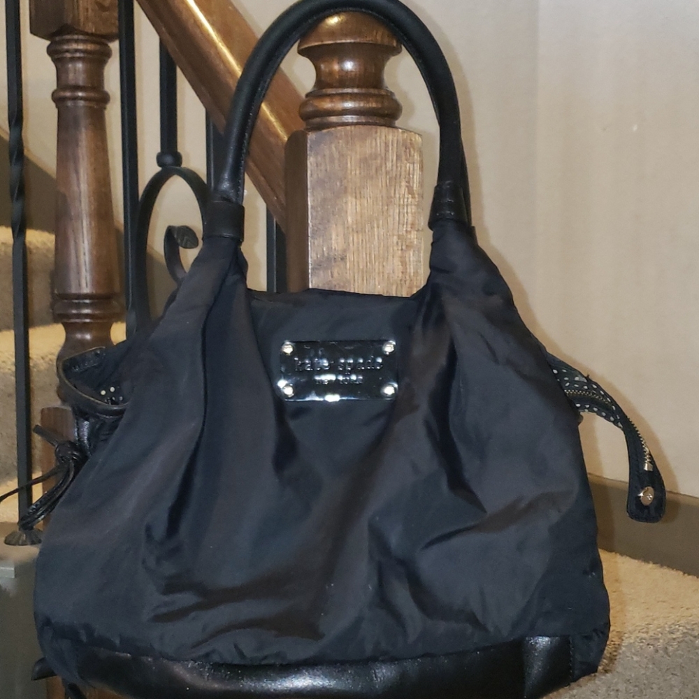 KATE SPADE black puffer tote with polka dot lining